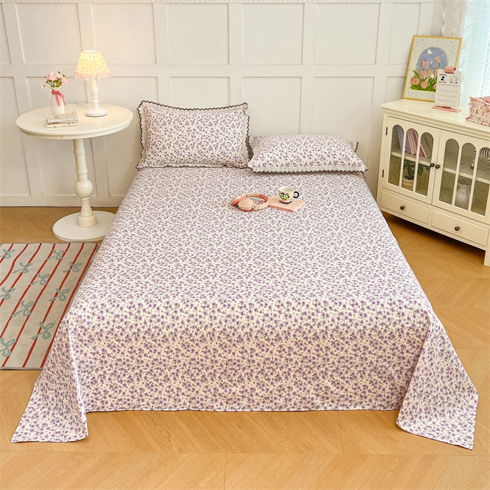 91家纺网 家纺一手货源 找家纺 圣比熊 2026新款A类云朵棉床单亲肤四季款席梦思床罩全包床单三件套 紫韵星野