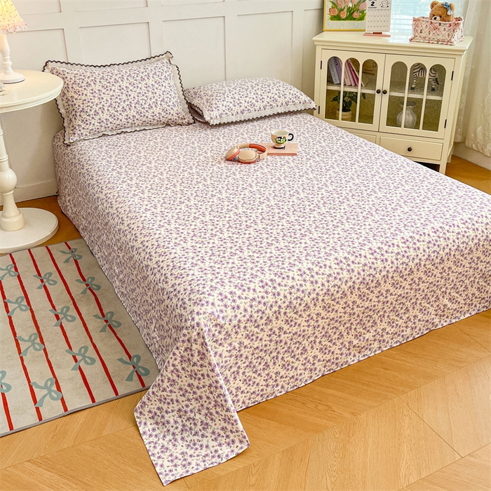 91家纺网 家纺一手货源 找家纺 圣比熊 2026新款A类云朵棉床单亲肤四季款席梦思床罩全包床单三件套 紫韵星野