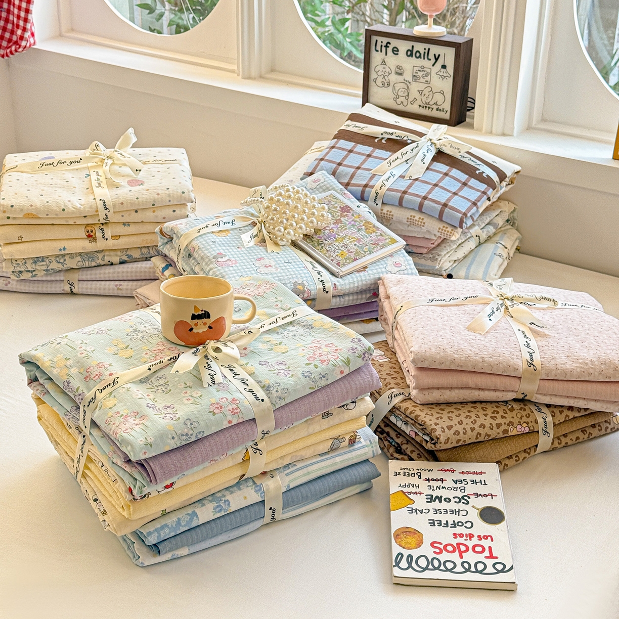 朵朵家纺 2026新款云感木棉皱皱纱双层纱印花四件套 组合图