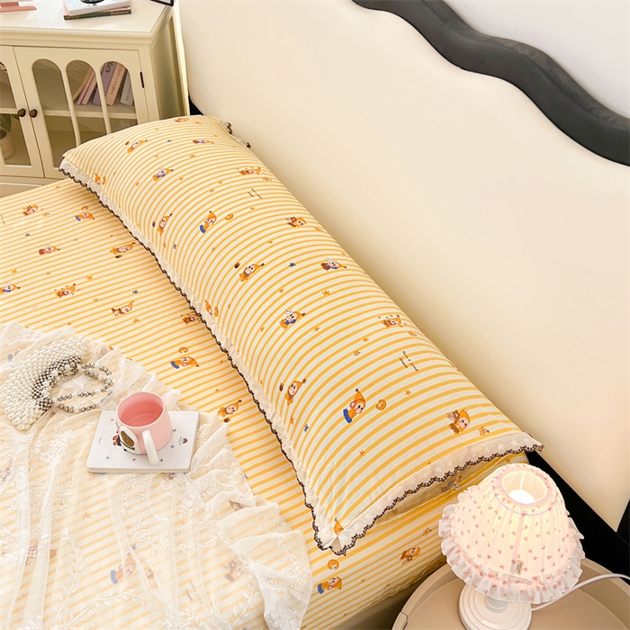 91家纺网 家纺一手货源 找家纺 圣比熊 2026新款A类云朵棉蕾丝花边枕套宿舍情侣双人加长枕芯内胆套 小星愿（单层蕾丝花边）