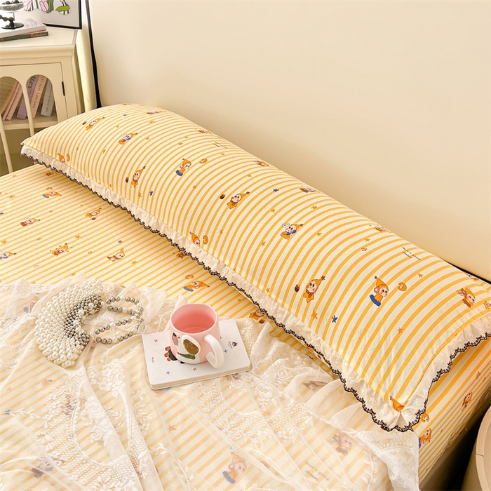 91家纺网 家纺一手货源 找家纺 圣比熊 2026新款A类云朵棉蕾丝花边枕套宿舍情侣双人加长枕芯内胆套 小星愿（单层蕾丝花边）