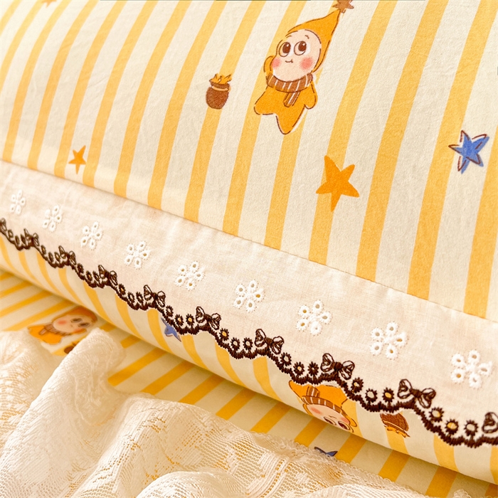 91家纺网 家纺一手货源 找家纺 圣比熊 2026新款A类云朵棉蕾丝花边枕套宿舍情侣双人加长枕芯内胆套 小星愿（单层蕾丝花边）