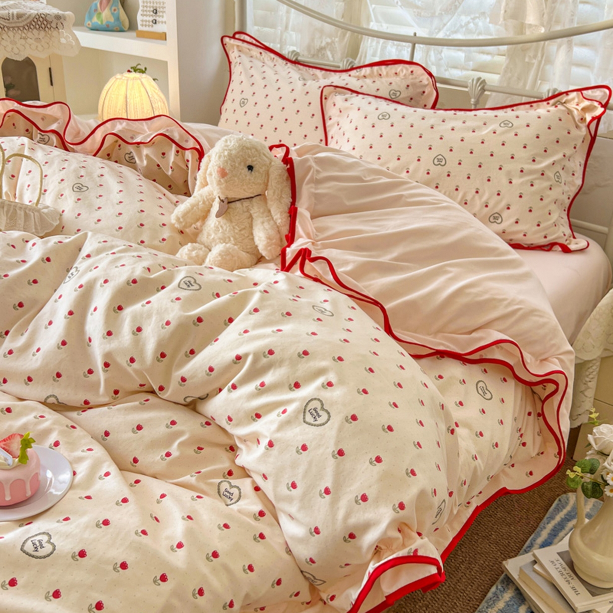 91家纺网 家纺一手货源 找家纺 贝凯瑞 2026新款水洗棉仿棉木棉双层纱粉嫩可爱公主清新ins四件套- 郁金奶芙卷