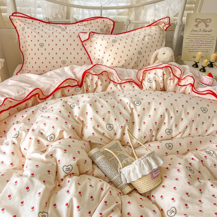 91家纺网 家纺一手货源 找家纺 贝凯瑞 2026新款水洗棉仿棉木棉双层纱粉嫩可爱公主清新ins四件套- 郁金奶芙卷