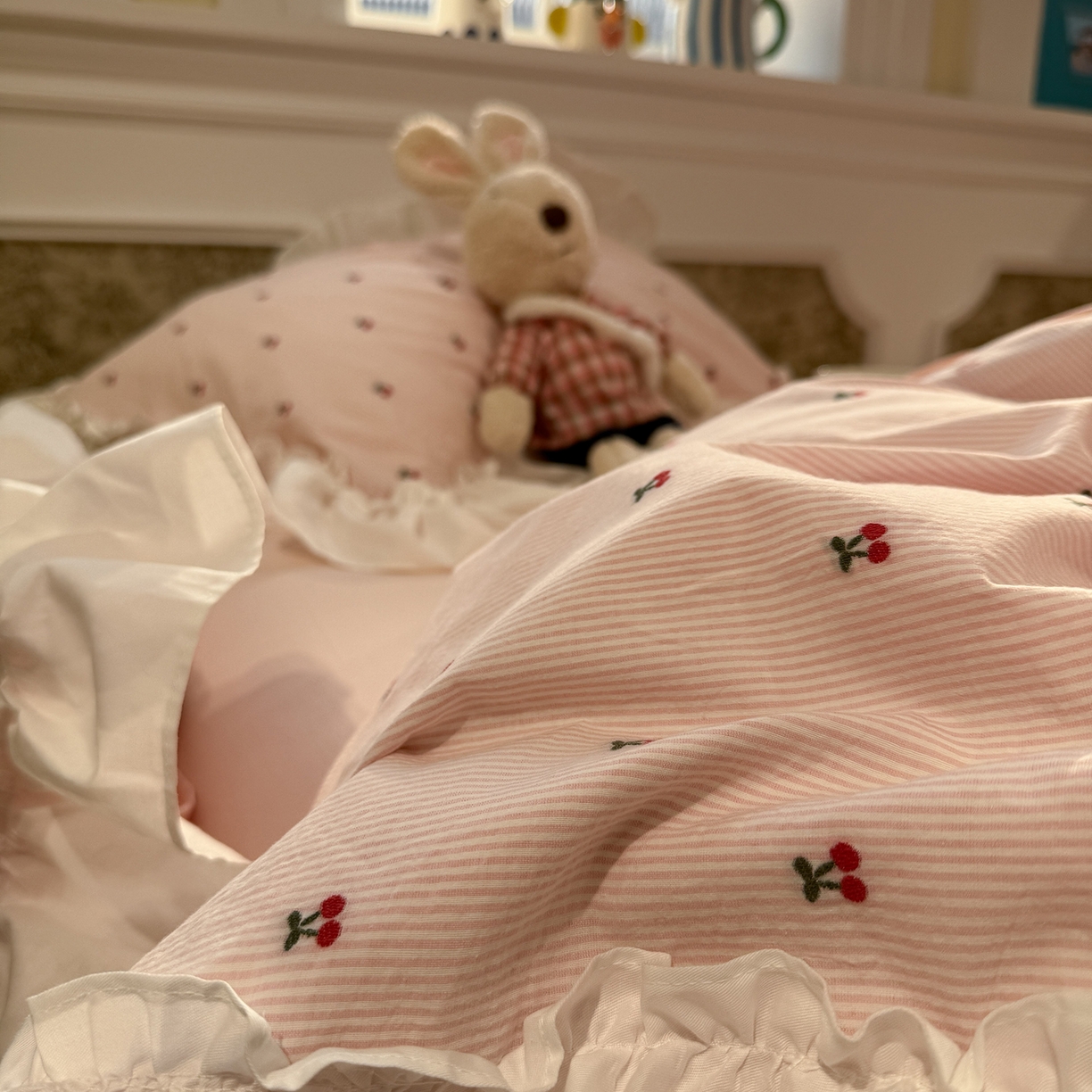 91家纺网 家纺一手货源 找家纺 （总）觅糖家纺 2026新款全棉水洗棉色织提花四件套-樱桃甜梦（会员-5）