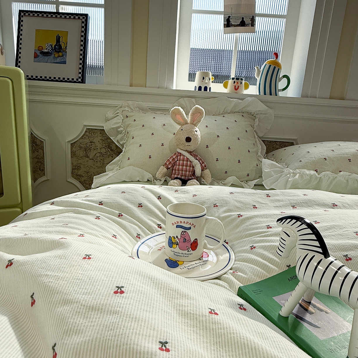 91家纺网 家纺一手货源 找家纺 觅糖家纺 2026新款全棉水洗棉色织提花四件套-樱桃甜梦（会员-5） 樱桃甜梦绿