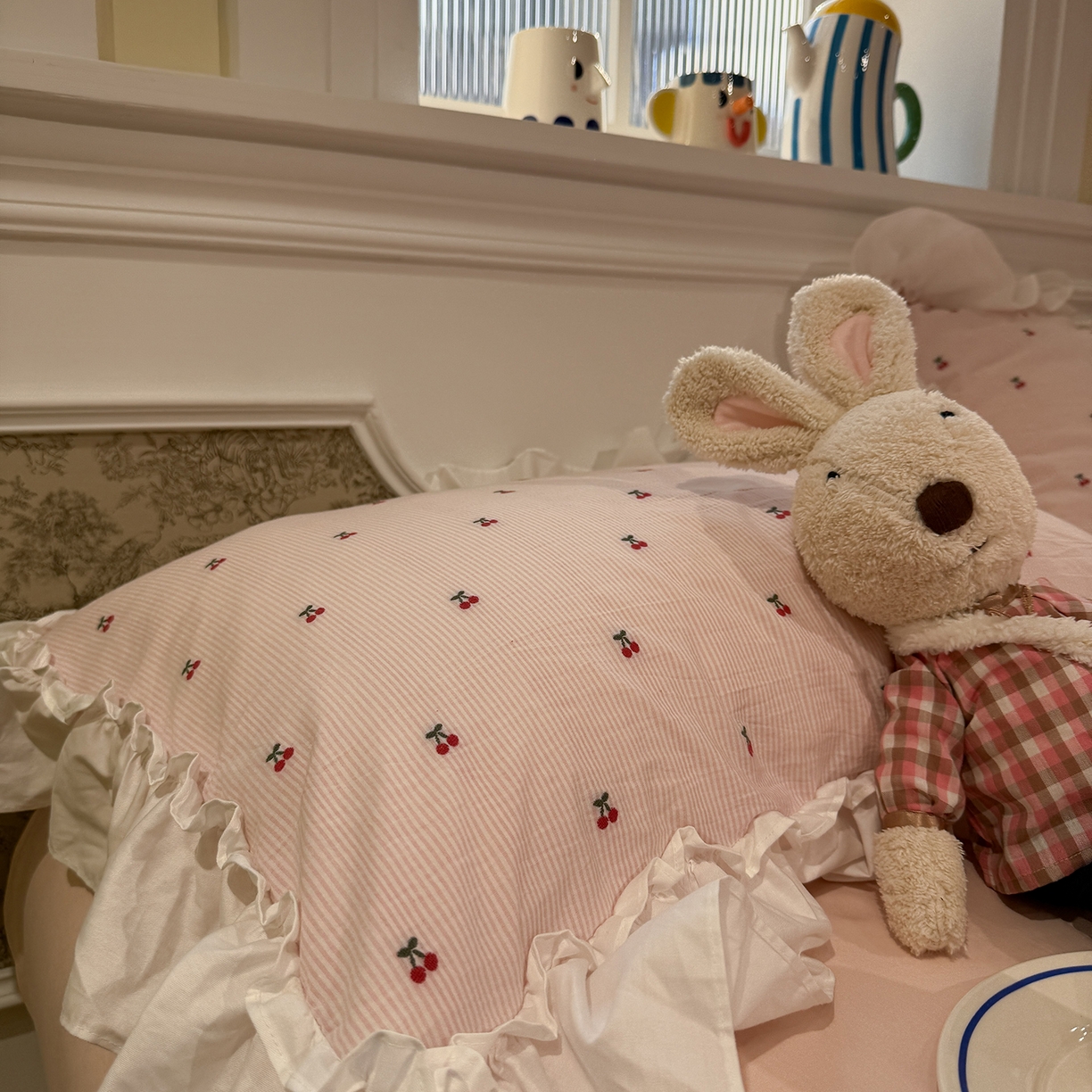 91家纺网 家纺一手货源 找家纺 觅糖家纺 2026新款全棉水洗棉色织提花四件套-樱桃甜梦（会员-5） 樱桃甜梦粉