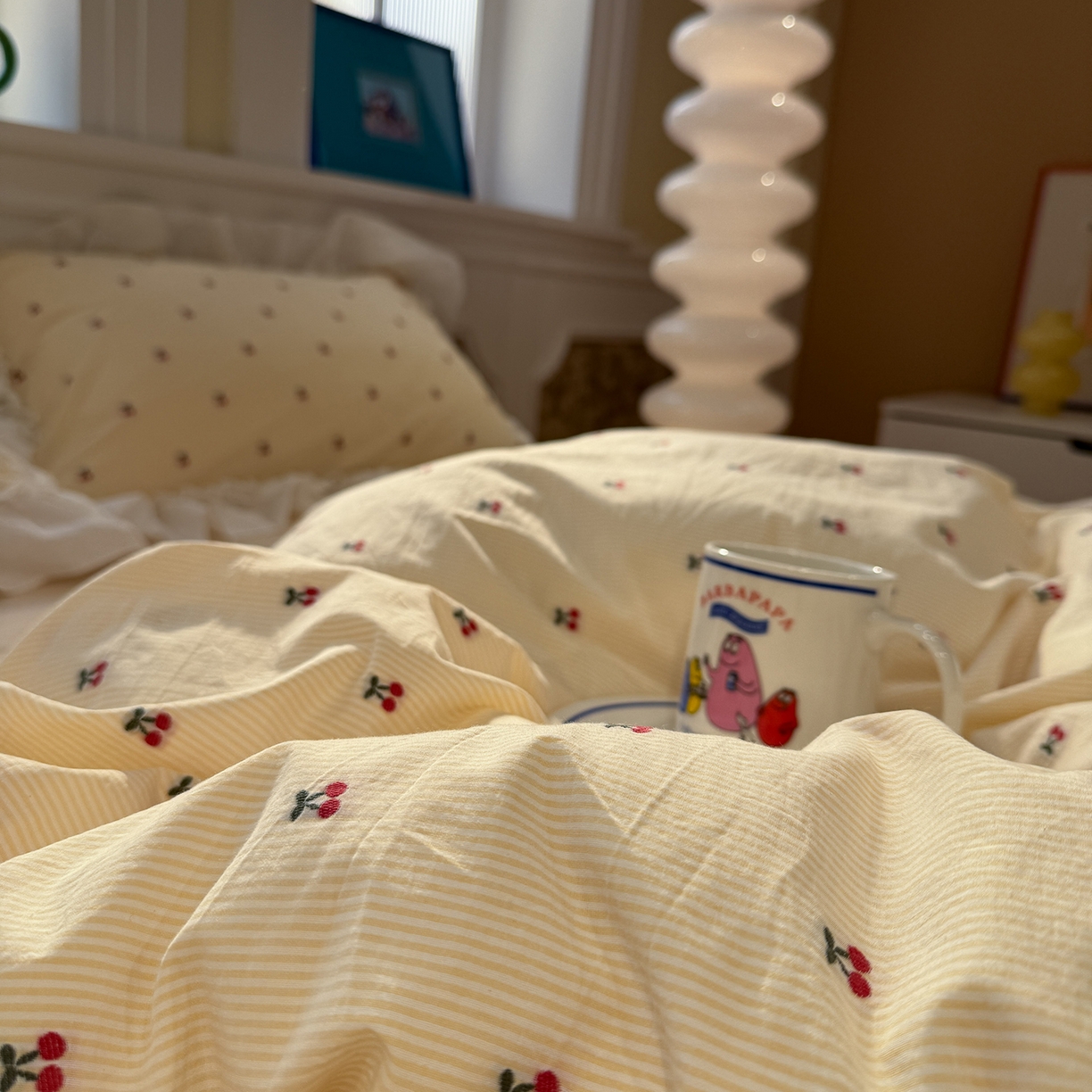 91家纺网 家纺一手货源 找家纺 觅糖家纺 2026新款全棉水洗棉色织提花四件套-樱桃甜梦（会员-5） 樱桃甜梦黄