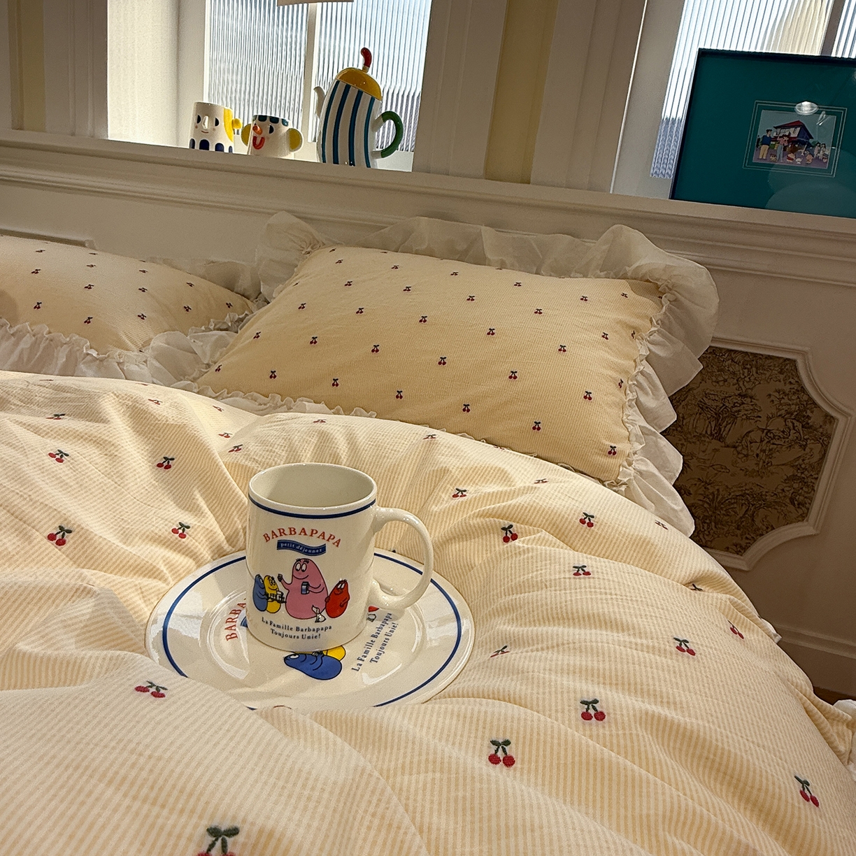 91家纺网 家纺一手货源 找家纺 觅糖家纺 2026新款全棉水洗棉色织提花四件套-樱桃甜梦（会员-5） 樱桃甜梦黄