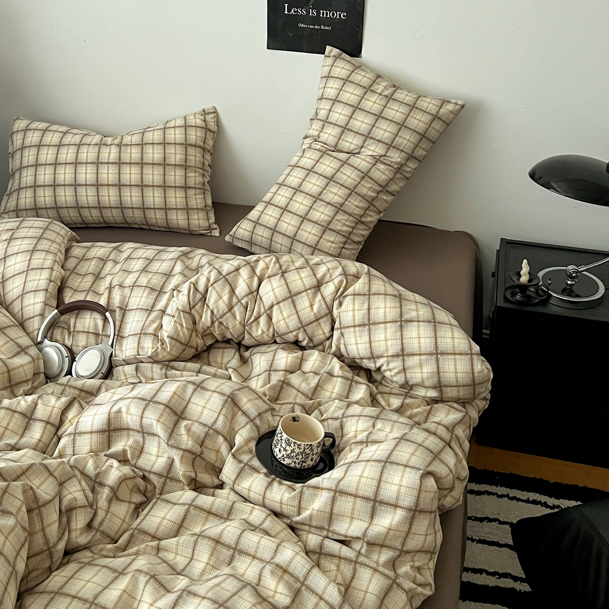 91家纺网 家纺一手货源 找家纺 你好美丽 2026新款130克高克重格调简麻水洗四件套（暗合） 格调咖大格