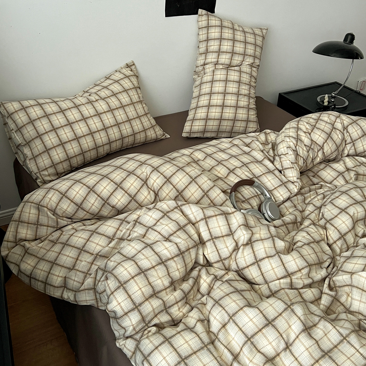 91家纺网 家纺一手货源 找家纺 你好美丽 2026新款130克高克重格调简麻水洗四件套（暗合） 格调咖大格