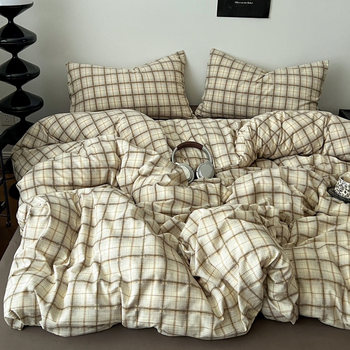 91家纺网 家纺一手货源 找家纺 你好美丽 2026新款130克高克重格调简麻水洗四件套（暗合） 格调咖大格