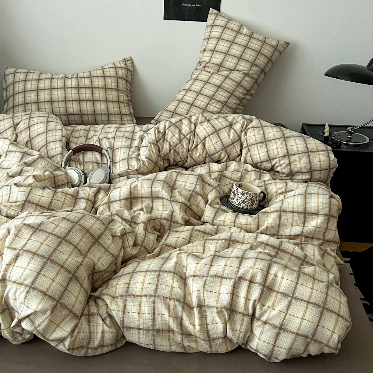 91家纺网 家纺一手货源 找家纺 你好美丽 2026新款130克高克重格调简麻水洗四件套（暗合） 格调咖大格