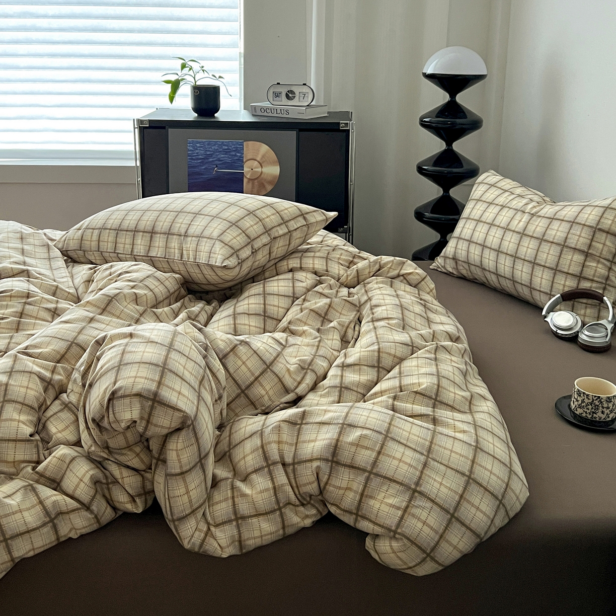 91家纺网 家纺一手货源 找家纺 你好美丽 2026新款130克高克重格调简麻水洗四件套（暗合） 格调咖大格