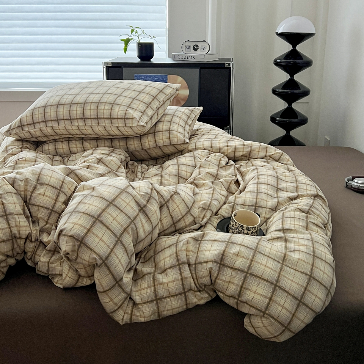 91家纺网 家纺一手货源 找家纺 你好美丽 2026新款130克高克重格调简麻水洗四件套（暗合） 格调咖大格