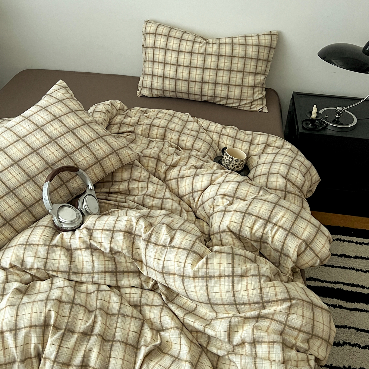 91家纺网 家纺一手货源 找家纺 你好美丽 2026新款130克高克重格调简麻水洗四件套（暗合） 格调咖大格