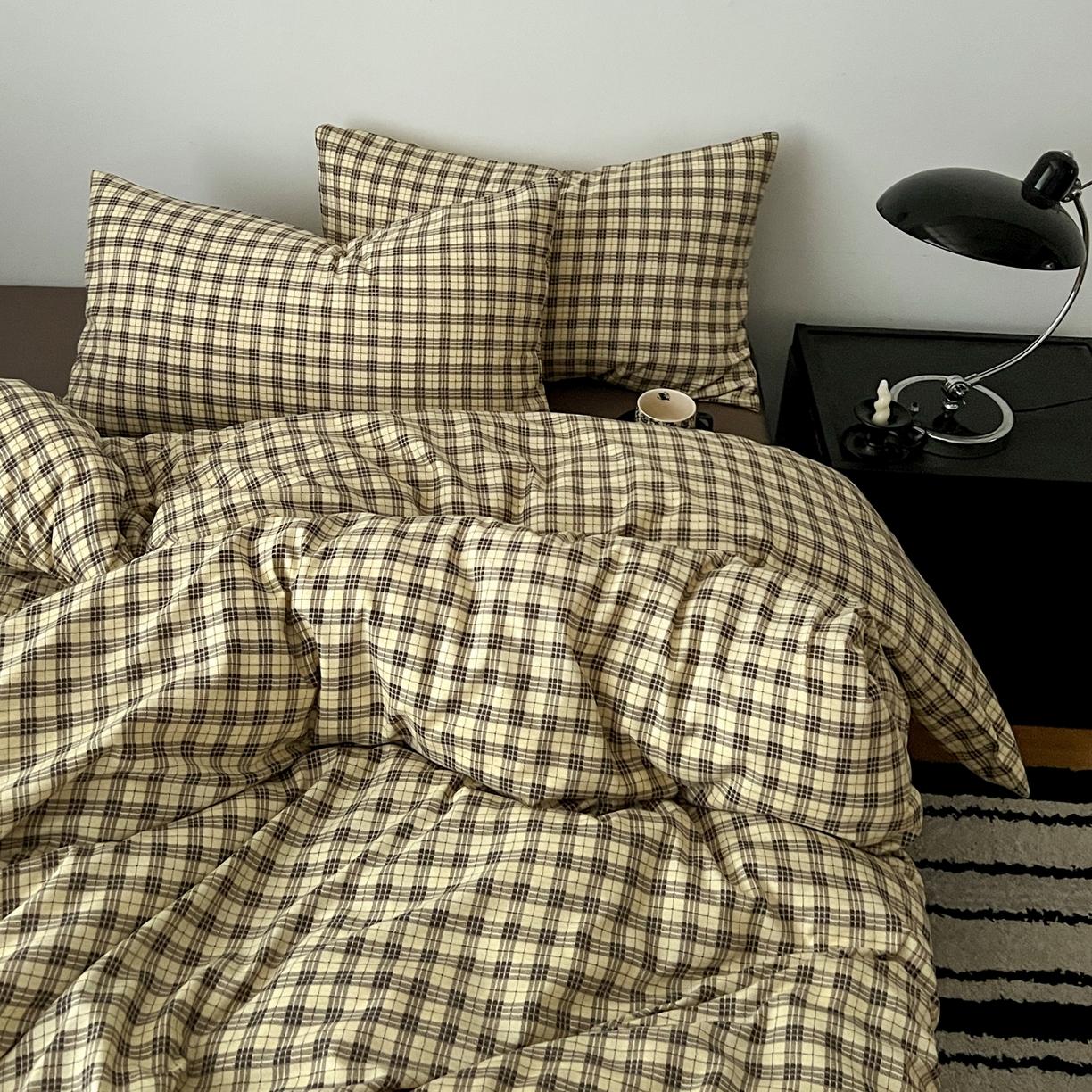 91家纺网 家纺一手货源 找家纺 你好美丽 2026新款130克高克重格调简麻水洗四件套（暗合） 格调咖小格