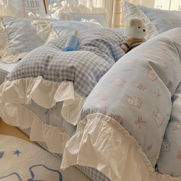 91家纺网 家纺一手货源 找家纺 （总）瑞莱 2026春夏新款全棉纯棉印花韩系卡通花边四件套