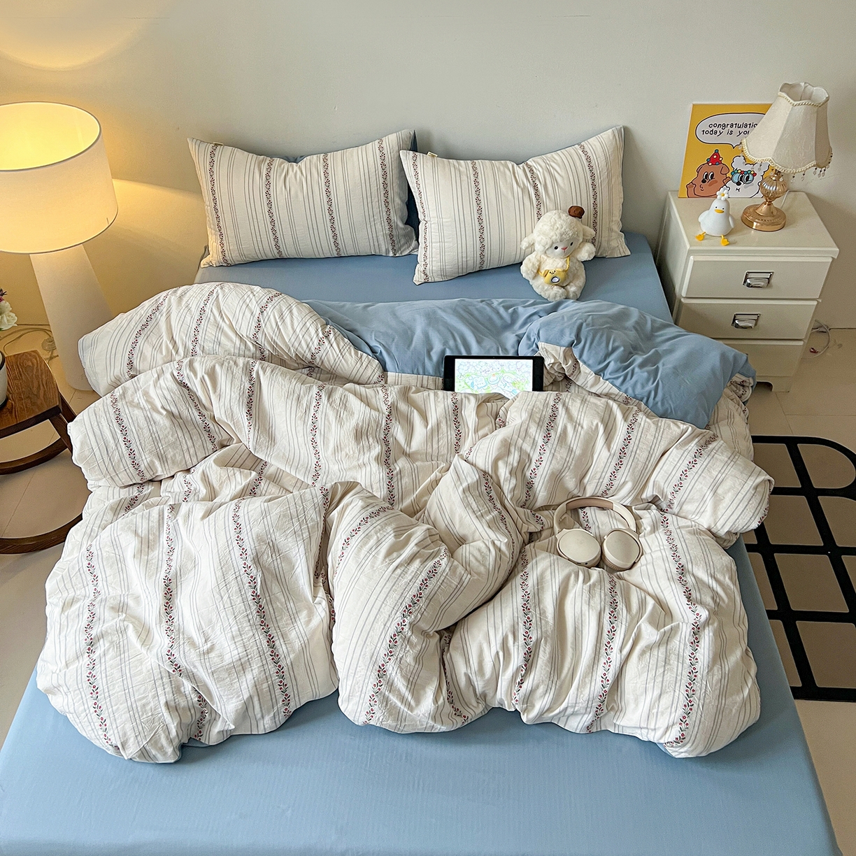 爱丽丝 2026新款全棉剪花色织提花四件套 花颜-蓝