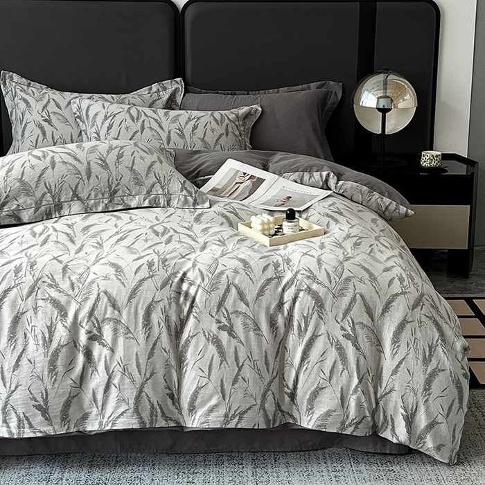 91家纺网 家纺一手货源 找家纺 爱丽丝 2026新款全棉色织提花四件套 风吹穗绒-灰