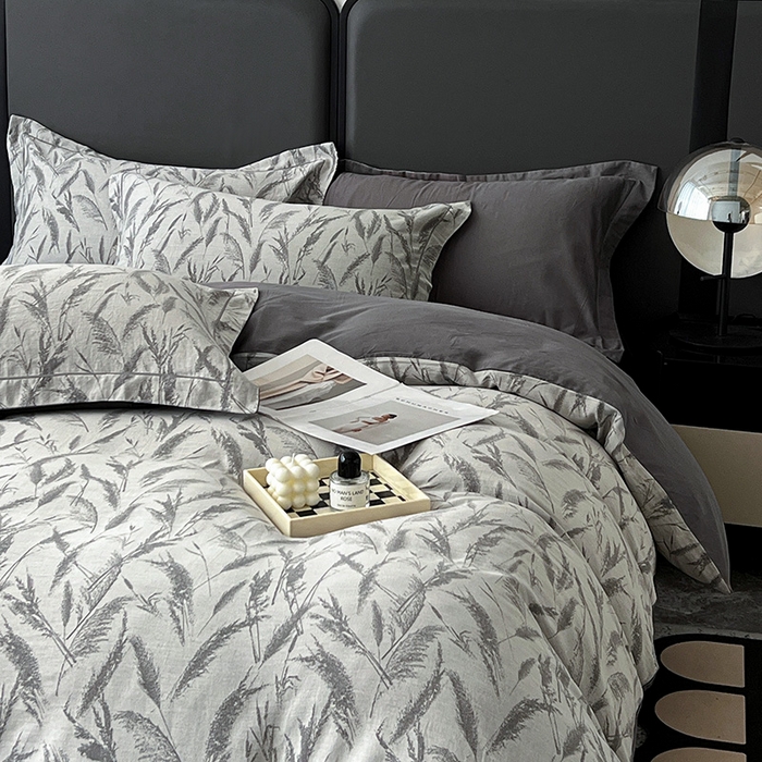 91家纺网 家纺一手货源 找家纺 爱丽丝 2026新款全棉色织提花四件套 风吹穗绒-灰