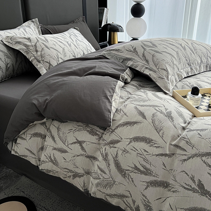 91家纺网 家纺一手货源 找家纺 爱丽丝 2026新款全棉色织提花四件套 风吹穗绒-灰