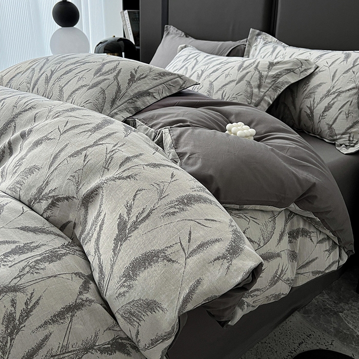 91家纺网 家纺一手货源 找家纺 爱丽丝 2026新款全棉色织提花四件套 风吹穗绒-灰