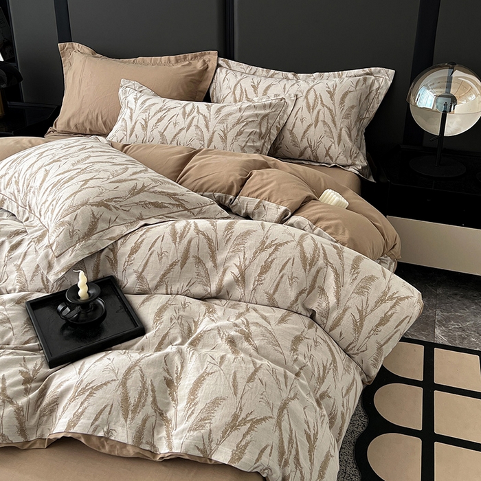 91家纺网 家纺一手货源 找家纺 爱丽丝 2026新款全棉色织提花四件套 风吹穗绒-卡其