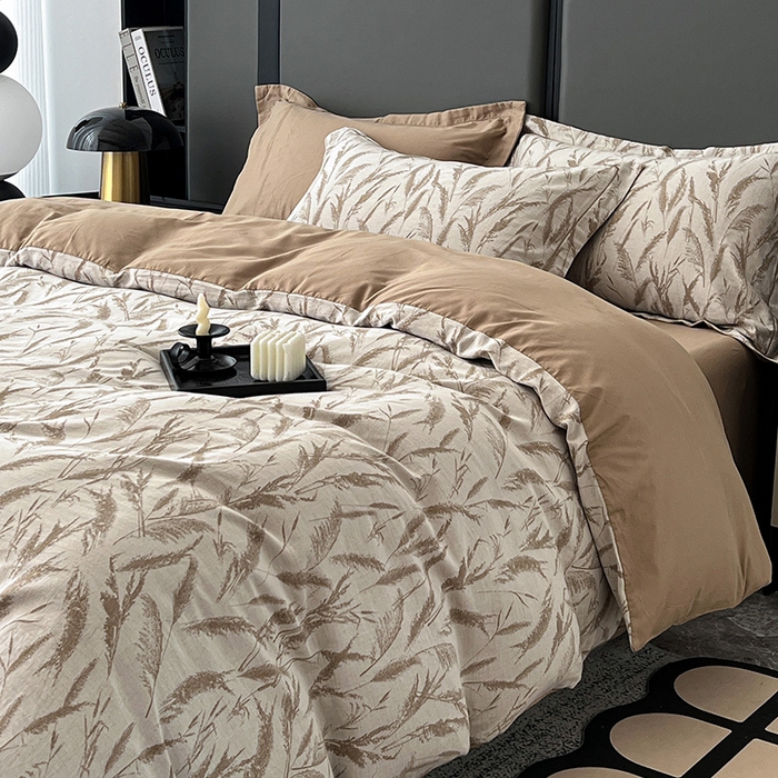 91家纺网 家纺一手货源 找家纺 爱丽丝 2026新款全棉色织提花四件套 风吹穗绒-卡其