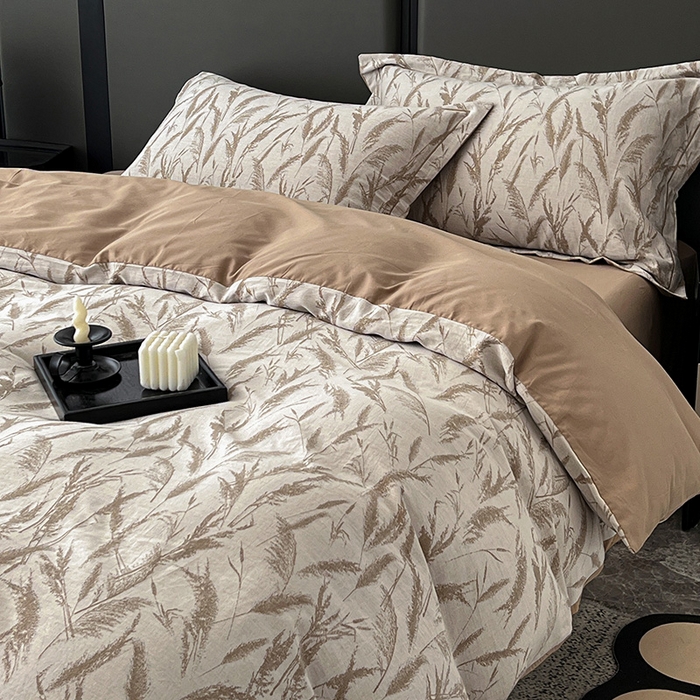 91家纺网 家纺一手货源 找家纺 爱丽丝 2026新款全棉色织提花四件套 风吹穗绒-卡其