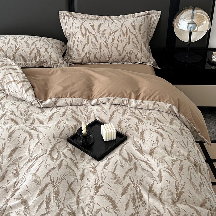 91家纺网 家纺一手货源 找家纺 爱丽丝 2026新款全棉色织提花四件套 风吹穗绒-卡其