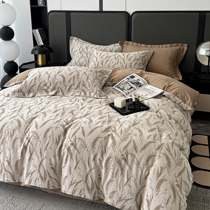 91家纺网 家纺一手货源 找家纺 爱丽丝 2026新款全棉色织提花四件套 风吹穗绒-卡其