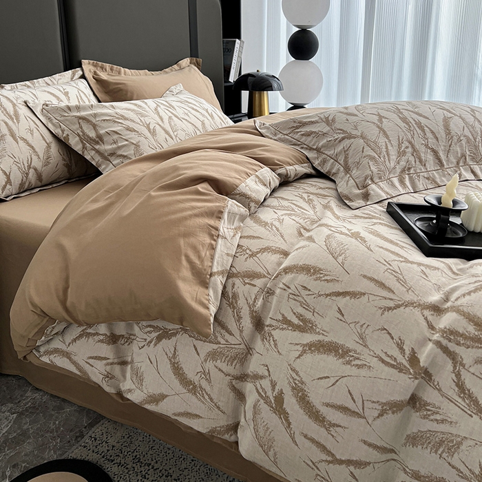 91家纺网 家纺一手货源 找家纺 爱丽丝 2026新款全棉色织提花四件套 风吹穗绒-卡其