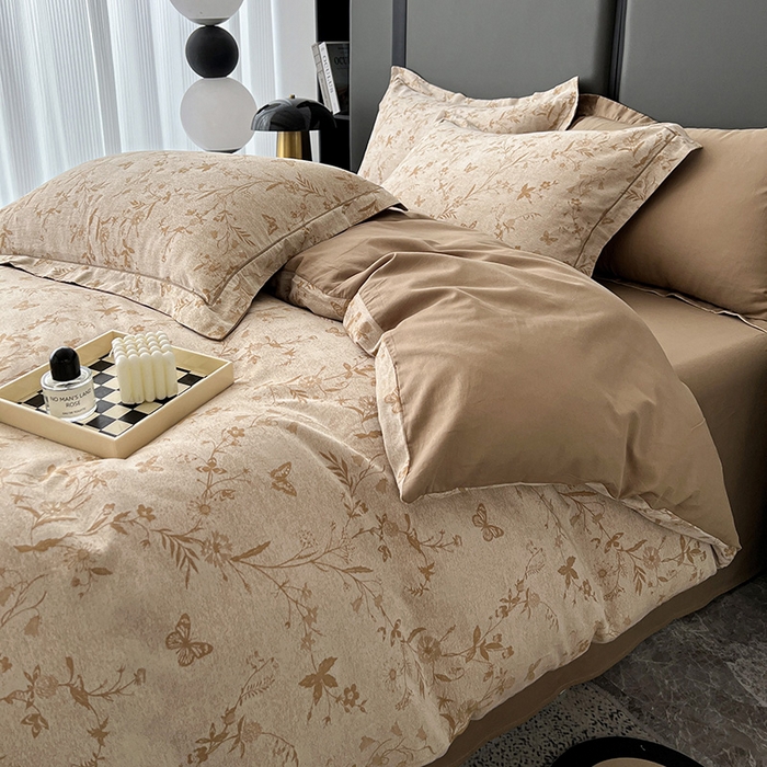 91家纺网 家纺一手货源 找家纺 爱丽丝 2026新款全棉色织提花四件套 蝴蝶花影-卡其