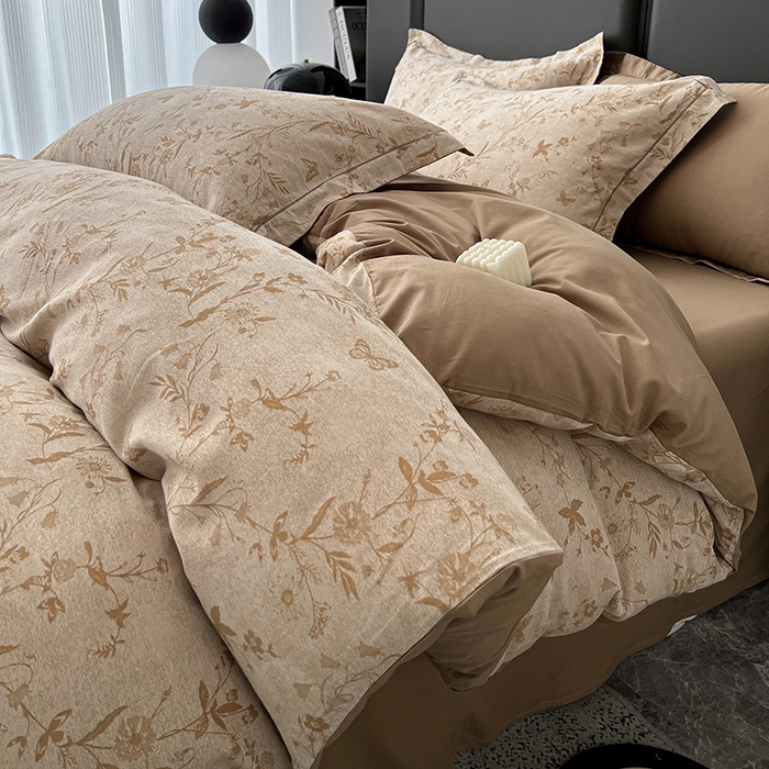 91家纺网 家纺一手货源 找家纺 爱丽丝 2026新款全棉色织提花四件套 蝴蝶花影-卡其