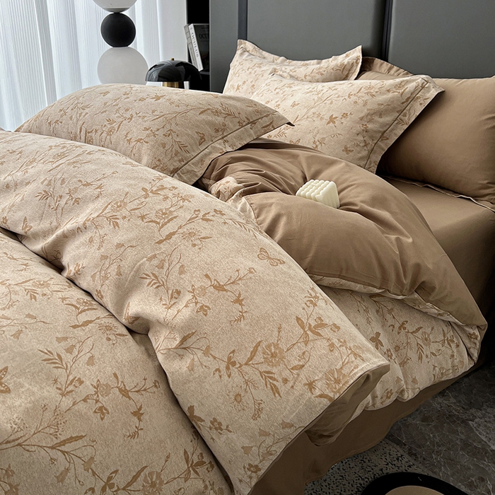 91家纺网 家纺一手货源 找家纺 爱丽丝 2026新款全棉色织提花四件套 蝴蝶花影-卡其