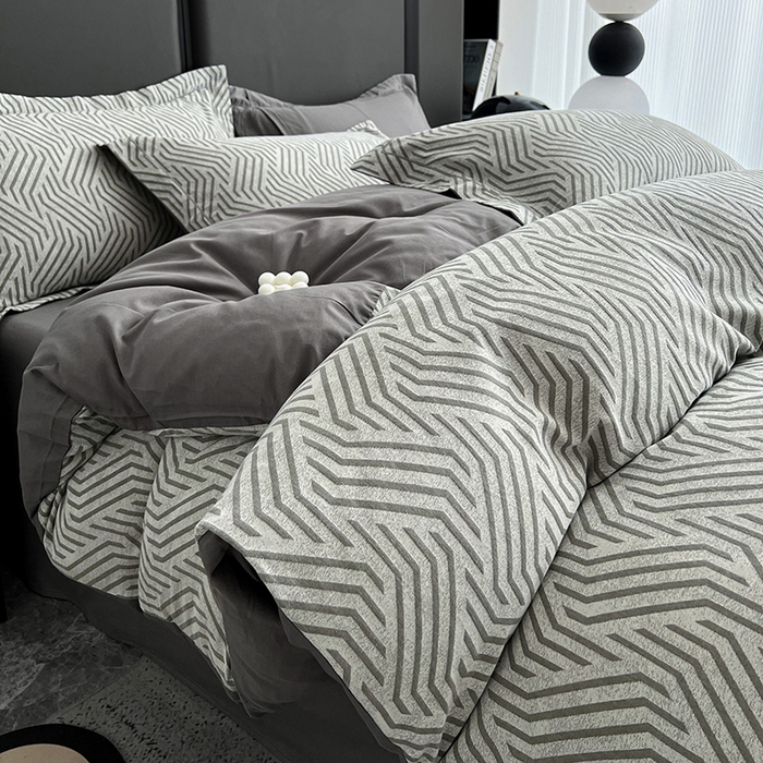 91家纺网 家纺一手货源 找家纺 爱丽丝 2026新款全棉色织提花四件套 简雅几何-灰