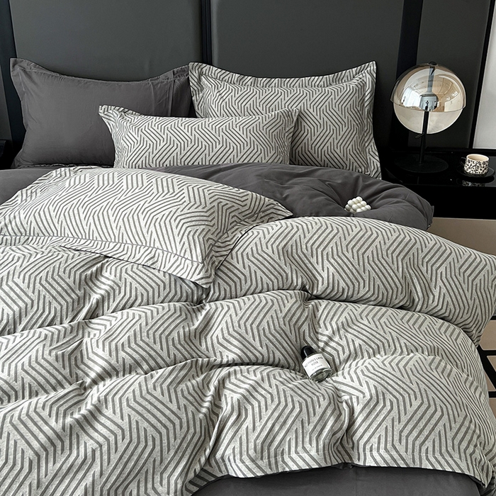 91家纺网 家纺一手货源 找家纺 爱丽丝 2026新款全棉色织提花四件套 简雅几何-灰