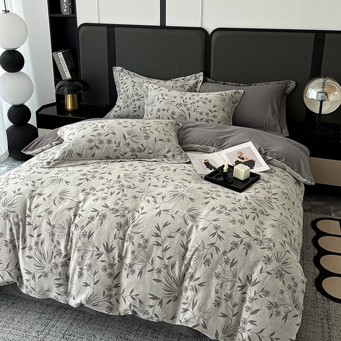 91家纺网 家纺一手货源 找家纺 爱丽丝 2026新款全棉色织提花四件套 暮光蒲英-灰