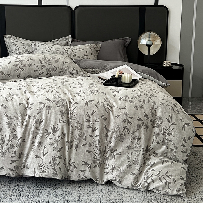 91家纺网 家纺一手货源 找家纺 爱丽丝 2026新款全棉色织提花四件套 暮光蒲英-灰