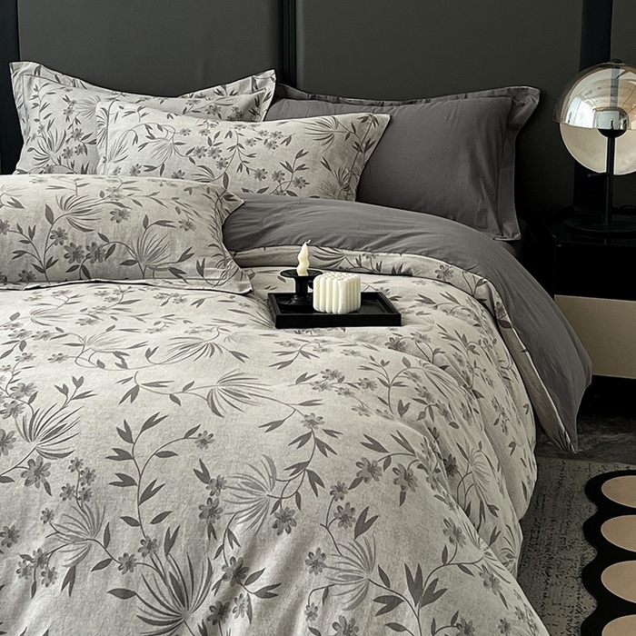 91家纺网 家纺一手货源 找家纺 爱丽丝 2026新款全棉色织提花四件套 暮光蒲英-灰