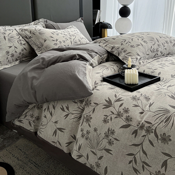 91家纺网 家纺一手货源 找家纺 爱丽丝 2026新款全棉色织提花四件套 暮光蒲英-灰