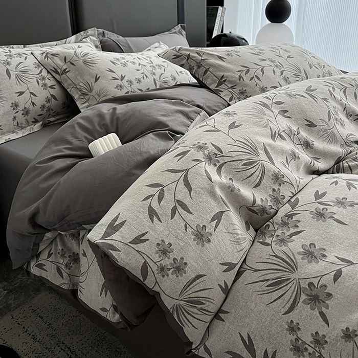 91家纺网 家纺一手货源 找家纺 爱丽丝 2026新款全棉色织提花四件套 暮光蒲英-灰