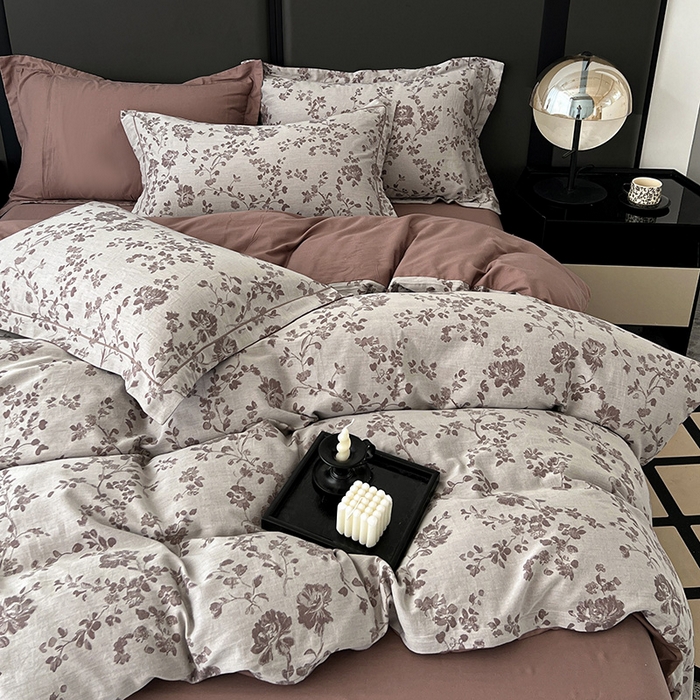 91家纺网 家纺一手货源 找家纺 爱丽丝 2026新款全棉色织提花四件套 屋顶花园-豆沙