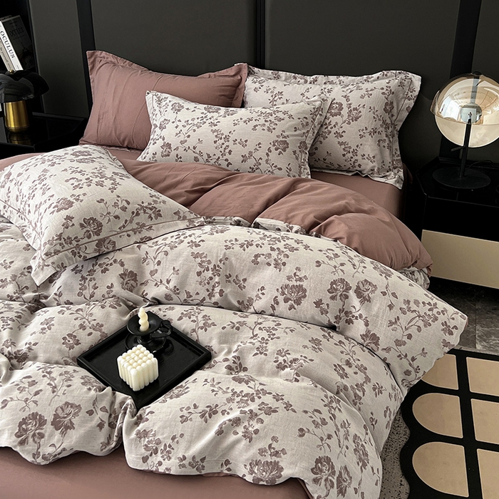 91家纺网 家纺一手货源 找家纺 爱丽丝 2026新款全棉色织提花四件套 屋顶花园-豆沙