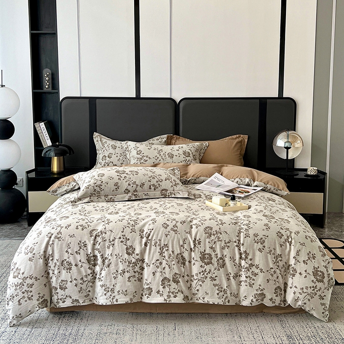 爱丽丝 2026新款全棉色织提花四件套 屋顶花园-卡其