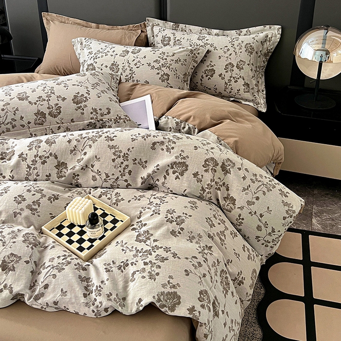 91家纺网 家纺一手货源 找家纺 爱丽丝 2026新款全棉色织提花四件套 屋顶花园-卡其