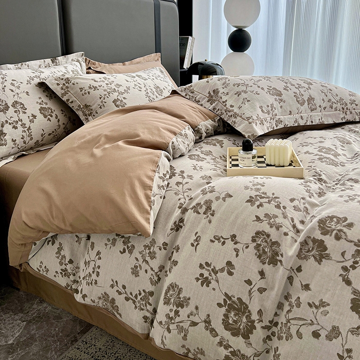 91家纺网 家纺一手货源 找家纺 爱丽丝 2026新款全棉色织提花四件套 屋顶花园-卡其