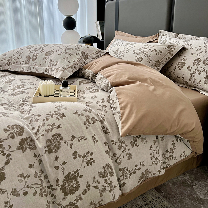 91家纺网 家纺一手货源 找家纺 爱丽丝 2026新款全棉色织提花四件套 屋顶花园-卡其