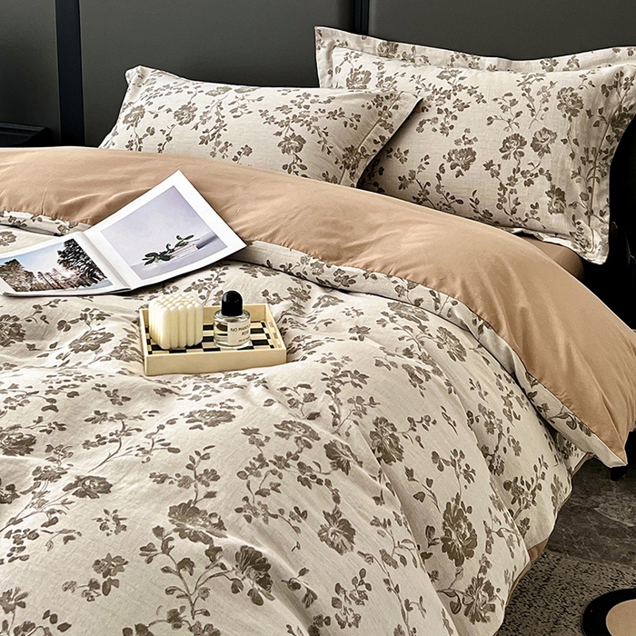 91家纺网 家纺一手货源 找家纺 爱丽丝 2026新款全棉色织提花四件套 屋顶花园-卡其